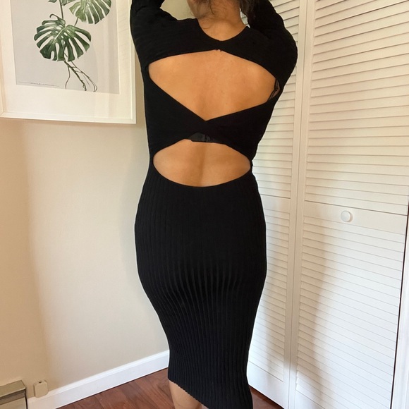 Hera Collection Black Bodycon Stretchy Midi Sweater Dress - Picture 2 of 7